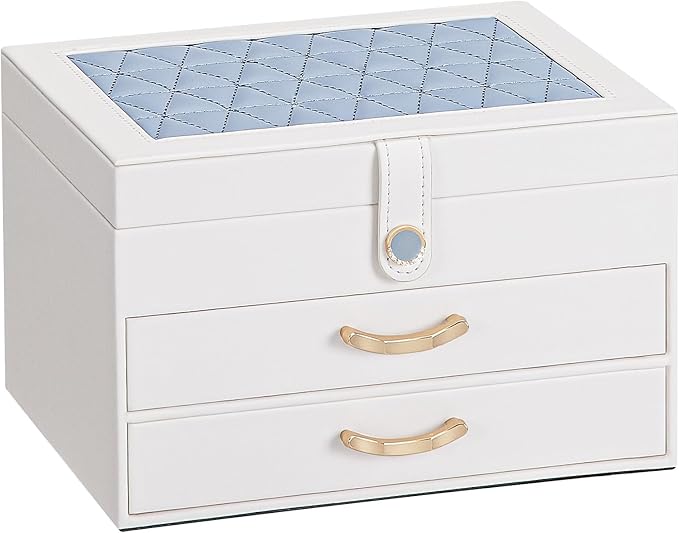 White Jewelry Box with Diamond - Studded Decoration: Multi - Layer Partition, Mirror - Equipped Design, an Excellent Choice for Exquisite Jewelry Storage