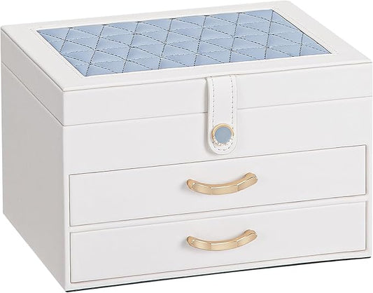 White Jewelry Box with Diamond - Studded Decoration: Multi - Layer Partition, Mirror - Equipped Design, an Excellent Choice for Exquisite Jewelry Storage