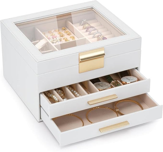 White Multi - Layer Jewelry Storage Box: Glass Window, Meticulous Partition, a Good Steward for Jewelry Storage