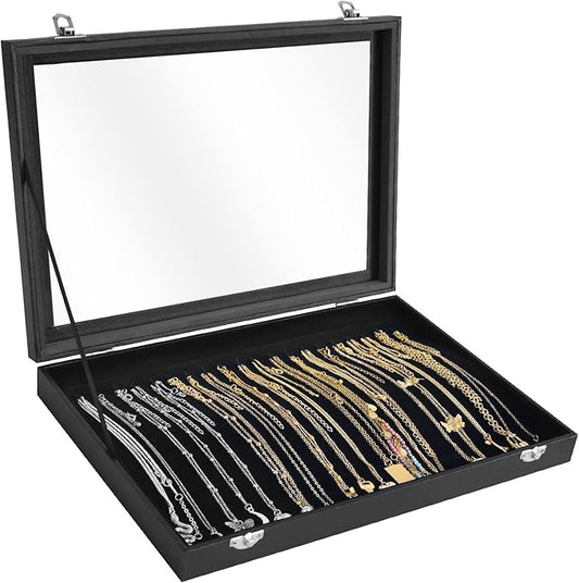 Black Glass - Lidded Jewelry Storage Box: Large Capacity, Soft Lining Protection, a Multi - scene Jewelry Organization Essential