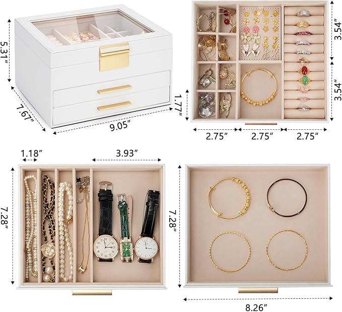 White Multi - Layer Jewelry Storage Box: Glass Window, Meticulous Partition, a Good Steward for Jewelry Storage