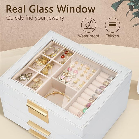 White Multi - Layer Jewelry Storage Box: Glass Window, Meticulous Partition, a Good Steward for Jewelry Storage