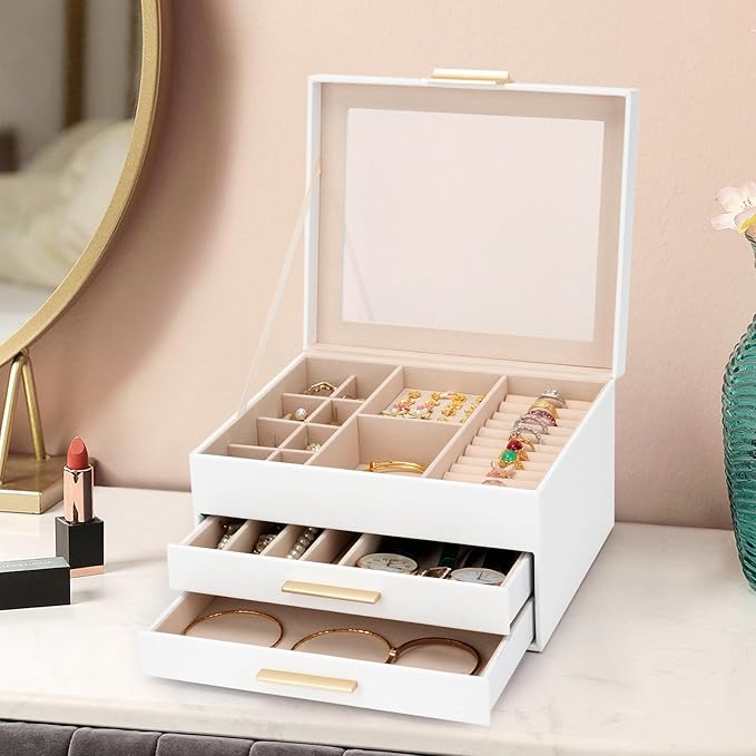 White Multi - Layer Jewelry Storage Box: Glass Window, Meticulous Partition, a Good Steward for Jewelry Storage