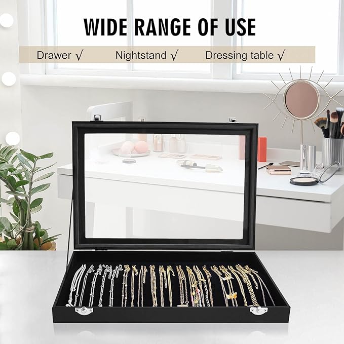 Black Glass - Lidded Jewelry Storage Box: Large Capacity, Soft Lining Protection, a Multi - scene Jewelry Organization Essential