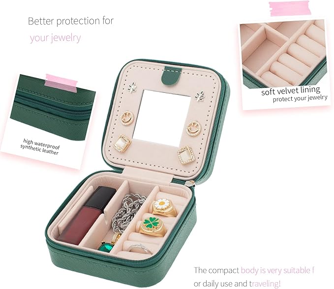Dark Green Portable Jewelry Storage Box: Multi - functional Partition, Considerate Protection, a Good Partner for Travel Storage