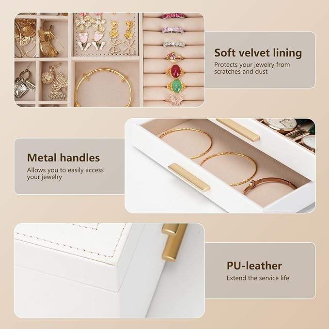 White Multi - Layer Jewelry Storage Box: Glass Window, Meticulous Partition, a Good Steward for Jewelry Storage