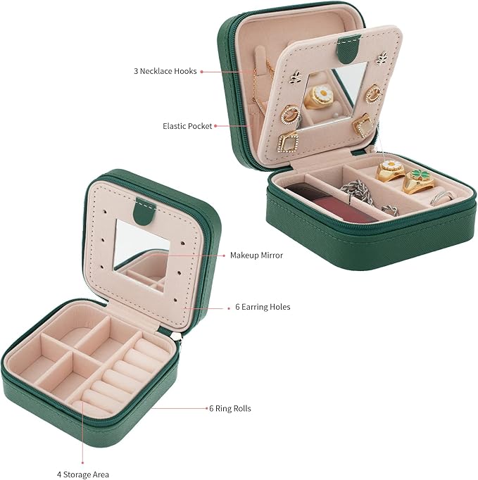 Dark Green Portable Jewelry Storage Box: Multi - functional Partition, Considerate Protection, a Good Partner for Travel Storage